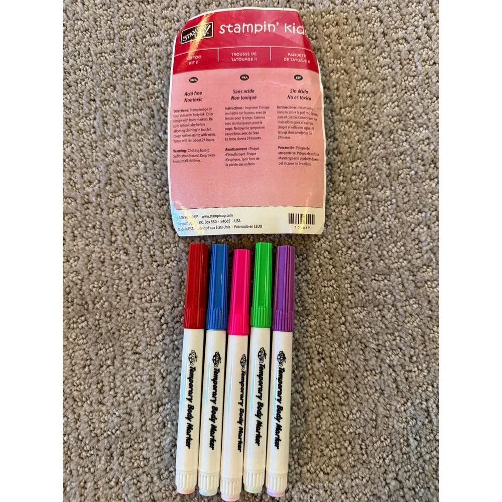 Stampin Up Kids Temporary Body Markers Tattoo‎ Kit 1 & 2 12 Colors Plus Stencils